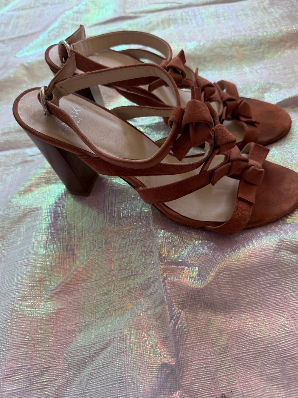 Anthropologie Anaki Paris Pink Suede Knotted Strappy Sandals - Picture 2 of 4
